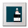 Illustration of Hook Head lighthouse on a midnight blue background,  in a white square frame measuring 30x30cm.