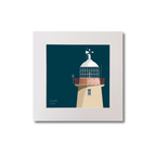 Illustration of Howth lighthouse on a midnight blue background, mounted and measuring 20x20cm.