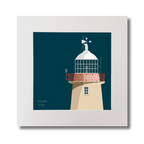 Illustration of Howth lighthouse on a midnight blue background, mounted and measuring 30x30cm.