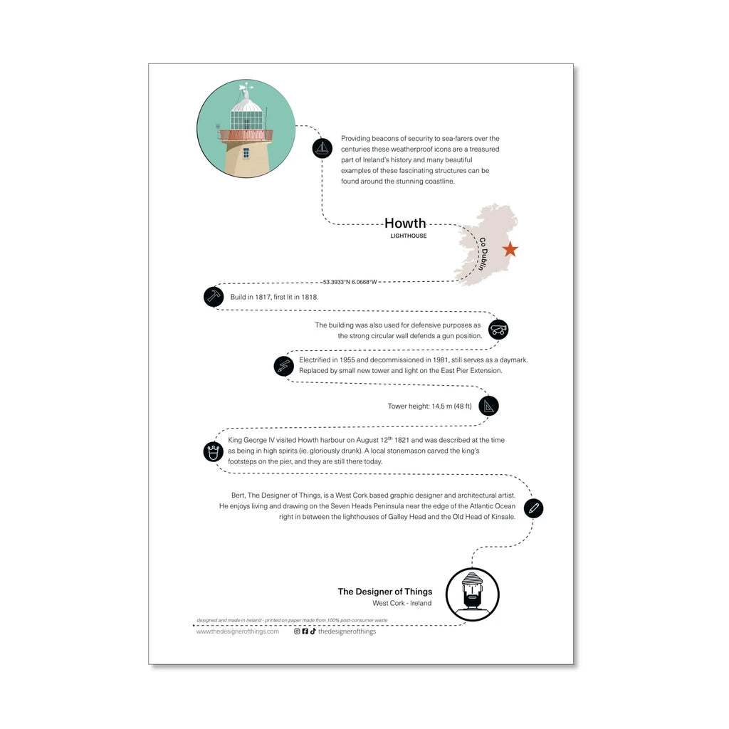 Howth lighthouse, Country Dublin, Ireland info sheet