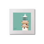 Illustration of Fastnet lighthouse on an ocean green background, mounted and measuring 20x20cm.
