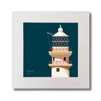Illustration of Fastnet lighthouse on a midnight blue background, mounted and measuring 30x30cm.