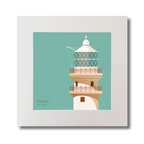 Illustration of Fastnet lighthouse on an ocean green background, mounted and measuring 30x30cm.