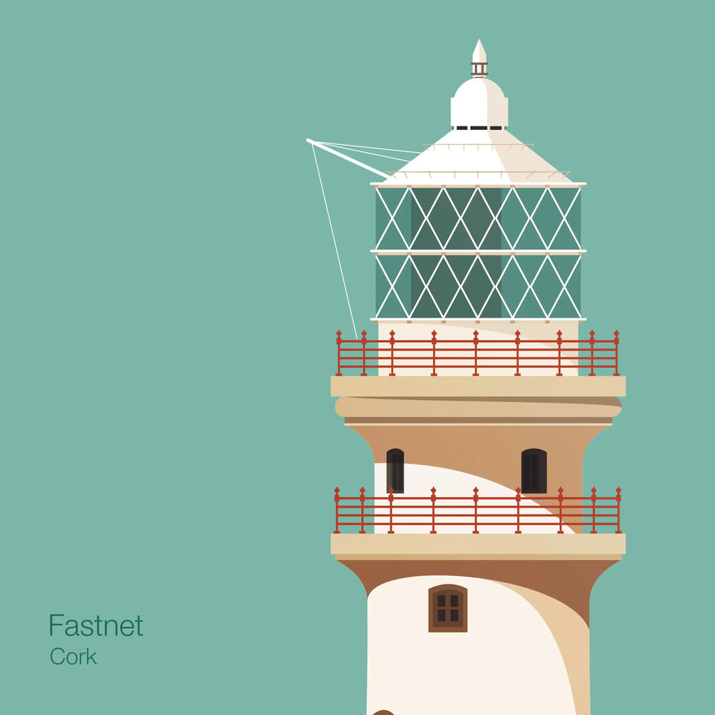 Illustration of Fastnet lighthouse on an ocean green background