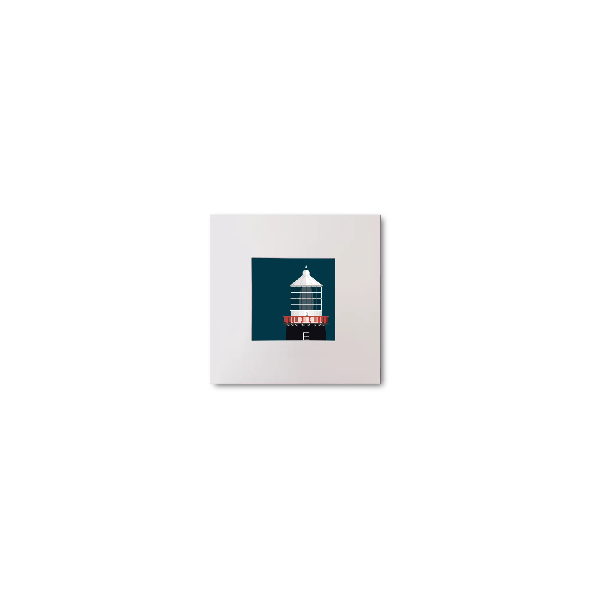 Illustration of Old Head of Kinsale lighthouse on a midnight blue background, mounted and measuring 10x10cm.