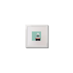 Illustration of Old Head of Kinsale lighthouse on an ocean green background,  in a white square frame measuring 10x10cm.