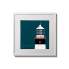 Illustration of Old Head of Kinsale lighthouse on a midnight blue background,  in a white square frame measuring 20x20cm.
