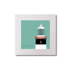 Illustration of Old Head of Kinsale lighthouse on an ocean green background, mounted and measuring 20x20cm.