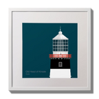 Illustration of Old Head of Kinsale lighthouse on a midnight blue background,  in a white square frame measuring 30x30cm.