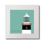 Illustration of Old Head of Kinsale lighthouse on an ocean green background, mounted and measuring 30x30cm.
