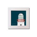 Illustration of Mutton Island lighthouse on a midnight blue background, mounted and measuring 20x20cm.