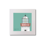 Illustration of Mutton Island lighthouse on an ocean green background, mounted and measuring 20x20cm.