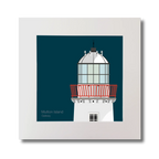 Illustration of Mutton Island lighthouse on a midnight blue background, mounted and measuring 30x30cm.