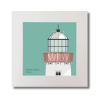 Illustration of Mutton Island lighthouse on an ocean green background, mounted and measuring 30x30cm.