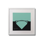 Framed artwork of Mizen Head  bridge on an ocean green background