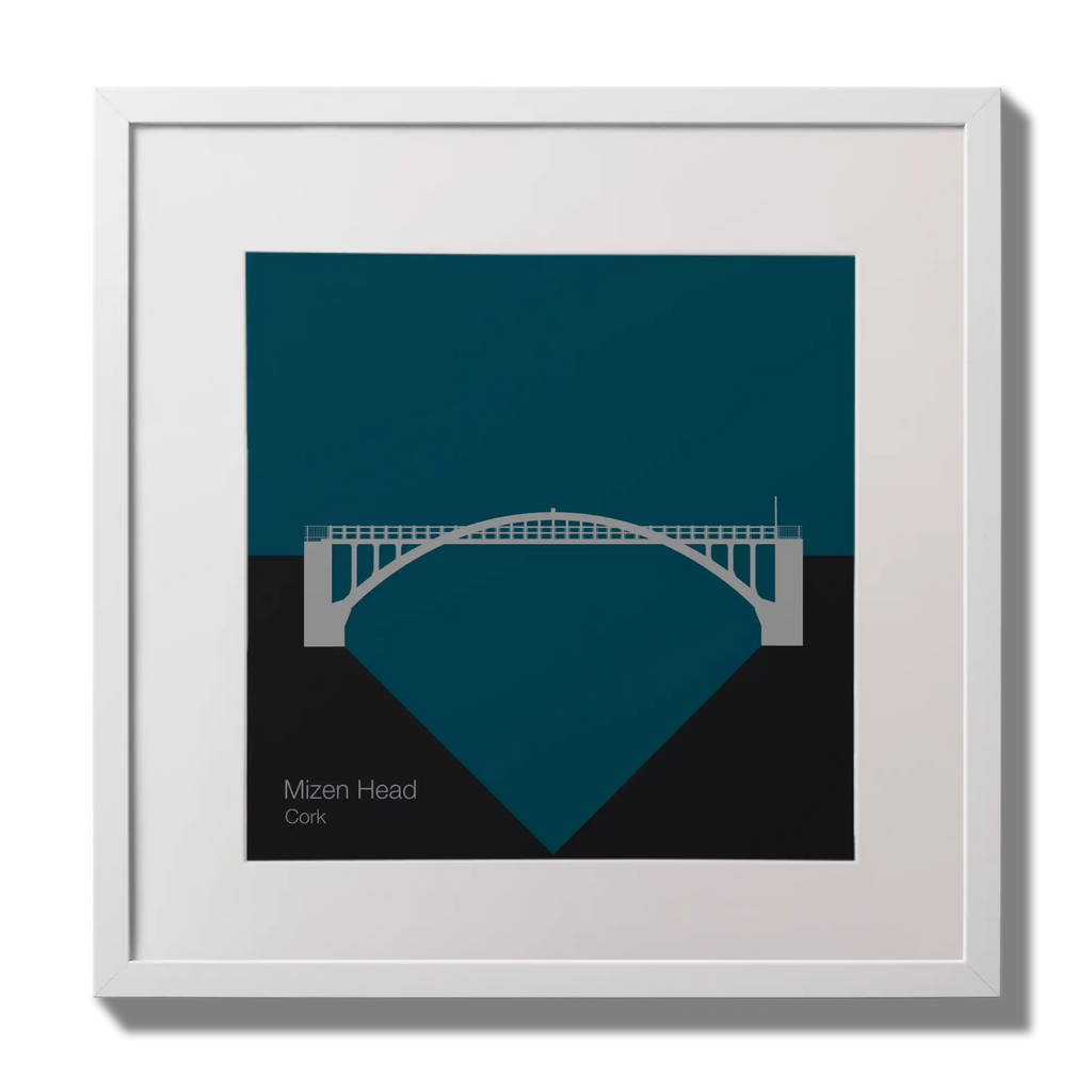 Framed artwork of Mizen Head  bridge on a midnight blue background