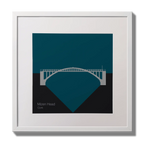 Framed artwork of Mizen Head  bridge on a midnight blue background
