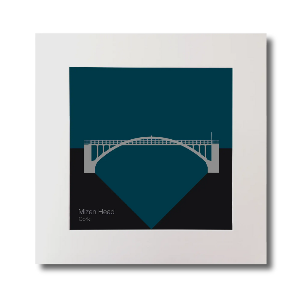 Artwork of a bridge on a midnight blue background with 'Mizen Head, Cork' text.