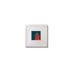 Illustration of Poolbeg lighthouse on a midnight blue background,  in a white square frame measuring 10x10cm.