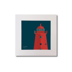 Illustration of Poolbeg lighthouse on a midnight blue background, mounted and measuring 20x20cm.