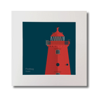 Illustration of Poolbeg lighthouse on a midnight blue background, mounted and measuring 30x30cm.