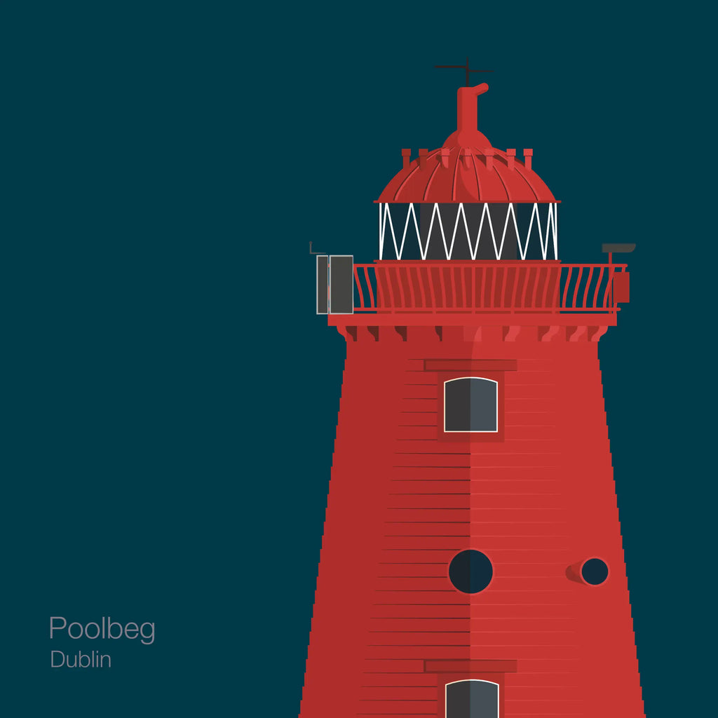 Illustration of Poolbeg lighthouse on a midnight blue background