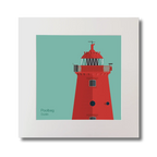 Illustration of Poolbeg lighthouse on a ocean green background, mounted and measuring 30x30cm.
