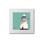 Illustration of Blackrock lighthouse on an ocean green background, mounted and measuring 20x20cm.