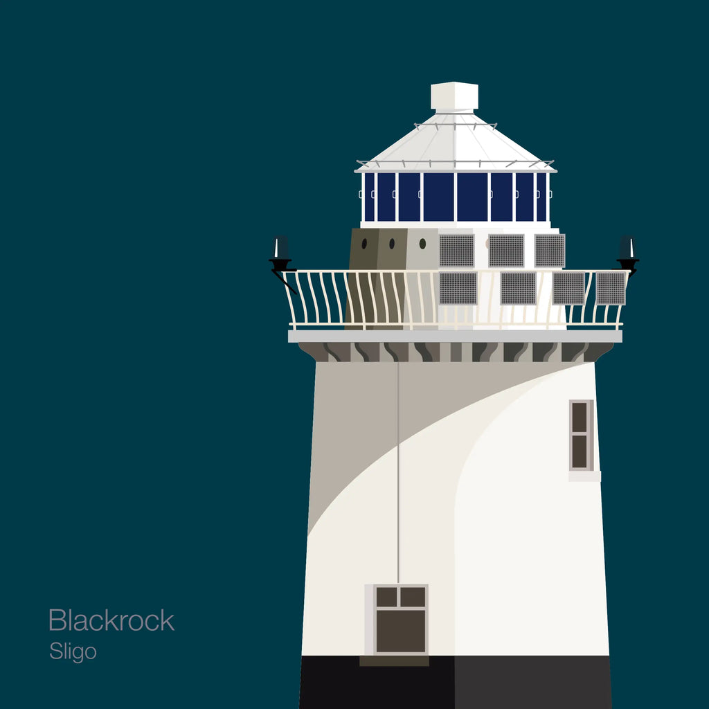 Illustration of Blackrock lighthouse on a midnight blue background