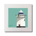 Illustration of Blackrock lighthouse on an ocean green background, mounted and measuring 30x30cm.