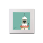 Illustration of The Baily lighthouse on an ocean green background, mounted and measuring 20x20cm.