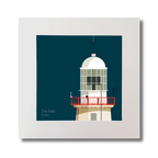 Illustration of The Baily lighthouse on a midnight blue background, mounted and measuring 30x30cm.