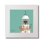 Illustration of The Baily lighthouse on an ocean green background, mounted and measuring 30x30cm.