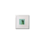 Illustration of North Bull lighthouse on an ocean green background,  in a white square frame measuring 10x10cm.