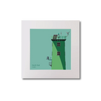 Illustration of North Bull lighthouse on an ocean green background, mounted and measuring 20x20cm.
