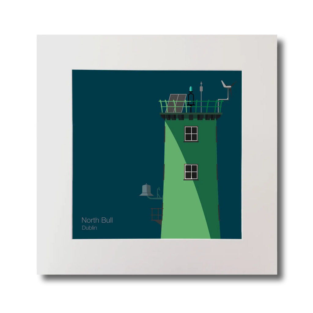 Illustration of North Bull lighthouse on a midnight blue background, mounted and measuring 30x30cm.