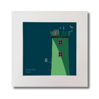 Illustration of North Bull lighthouse on a midnight blue background, mounted and measuring 30x30cm.
