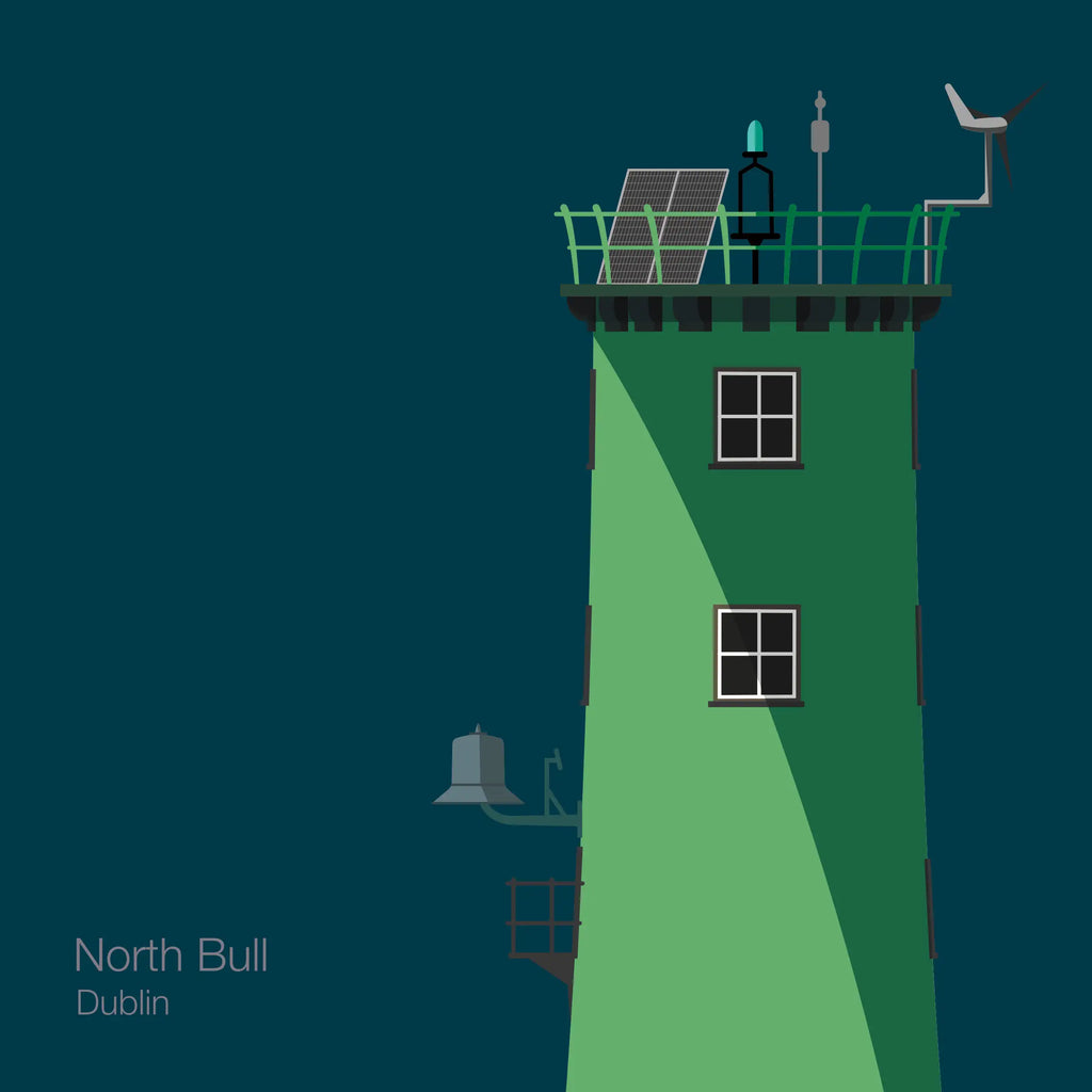Illustration of North Bull lighthouse on a midnight blue background