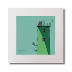 Illustration of North Bull lighthouse on an ocean green background, mounted and measuring 30x30cm.