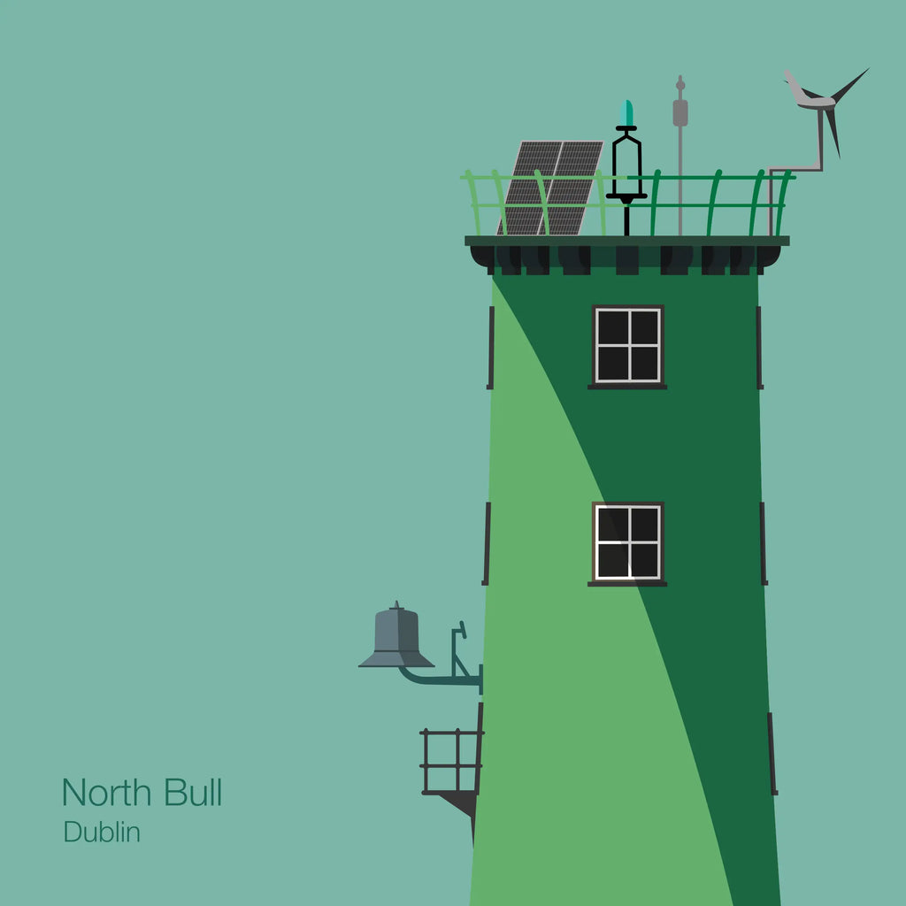 Illustration of North Bull lighthouse on an ocean green background
