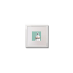 Illustration of Bull Rock lighthouse on an ocean green background,  in a white square frame measuring 10x10cm.
