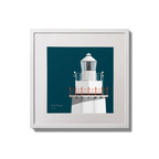 Illustration of Bull Rock lighthouse on a midnight blue background,  in a white square frame measuring 20x20cm.