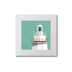 Illustration of Bull Rock lighthouse on an ocean green background, mounted and measuring 20x20cm.