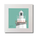 Illustration of Bull Rock lighthouse on an ocean green background, mounted and measuring 30x30cm.