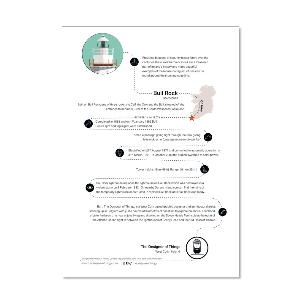 Bull Rock lighthouse, County Cork, Ireland info sheet