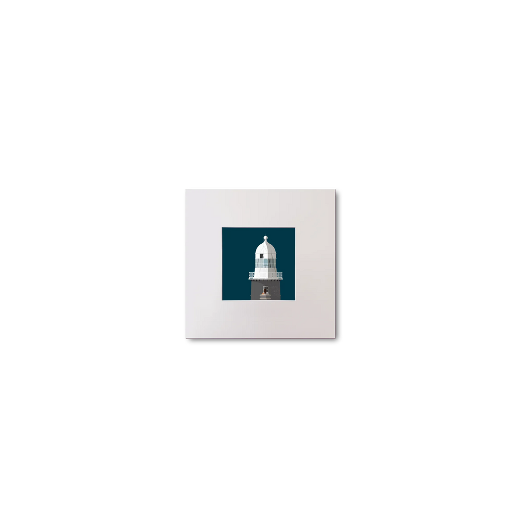 Illustration of Beeves Rock lighthouse on a midnight blue background, mounted and measuring 10x10cm.