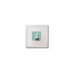 Illustration of Beeves Rock lighthouse on an ocean green background,  in a white square frame measuring 10x10cm.