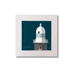 Illustration of Beeves Rock lighthouse on a midnight blue background, mounted and measuring 20x20cm.