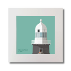 Illustration of Beeves Rock lighthouse on an ocean green background, mounted and measuring 30x30cm.