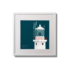 Illustration of Tuskar Rock lighthouse on a midnight blue background,  in a white square frame measuring 20x20cm.